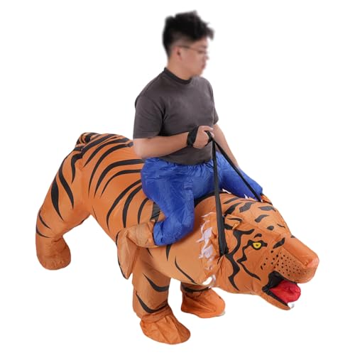 Sorandy Aufblasbares Tigerkostüm, Halloween-Party-Cosplay-Vorräte für Erwachsene, Outdoor-Aktivitäten Lustig Ausführlich Tierkostüm mit Gebläse für 150-190 Cm Körperhöhe, L Größe von Sorandy