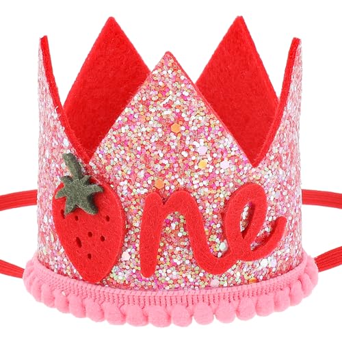 1 x Erdbeerhut zum 1. Geburtstag, niedlicher Baby-Hut zum ersten Geburtstag, Erdbeere, süße Dekorationen, Krone, Kopfbedeckung für Baby-Mädchen, Party, Foto-Requisiten (rot) von Sorcristy