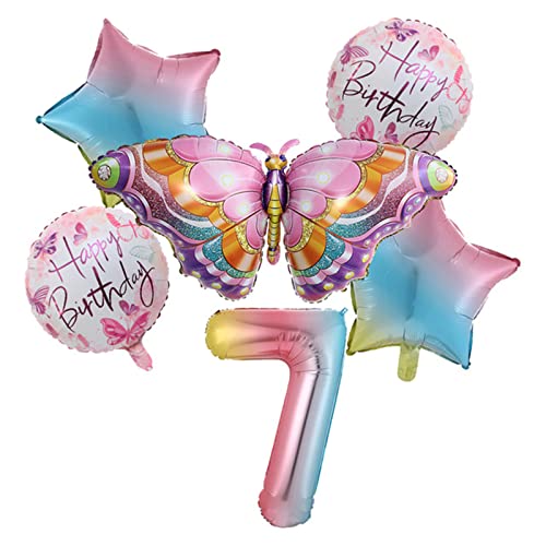 Bunter Schmetterlingsballon Set Zahlenballon Aus Aluminiumfolie Alles Gute Zum Geburtstag Dekorationen Babyparty Partyzubehör Aluminiumfolienballon von Sorrowso