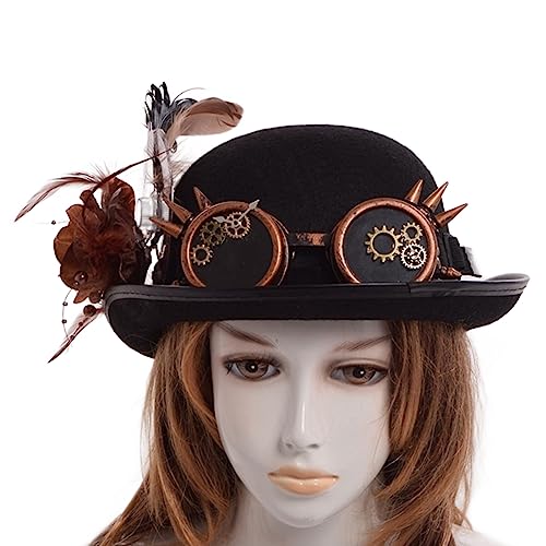 Gothic Federn Rose Zylinder Dame mit eleganten Rosenzahnrädern Brille Kopfbedeckung Kostüm Zubehör für Cosers Cosplay Hut von Sorrowso