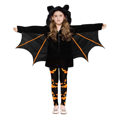 Kinder Unisex Fledermaus Kostüm Hoodie Strampler Overall Handschuhe Hose Halloween Cosplay Kostüm Set Fledermaus Kostüm Halloween Niedlich Verkleiden von Sorrowso