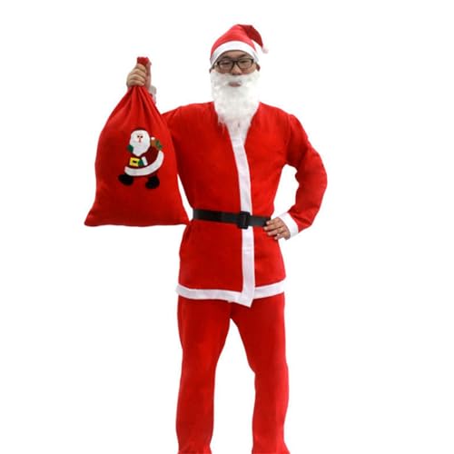 Sorrowso 3/4/5/6/7-teiliges Weihnachtsmann Kostüm Weihnachten Deluxe Weihnachtsmann Anzug Verkleidung Weihnachtsmann Fälschungsbart Gürtel Für Erwachsene Frauen Männer Weihnachtsmann Anzug von Sorrowso