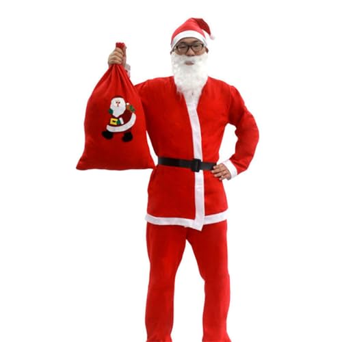 Sorrowso 3/4/5/6/7-teiliges Weihnachtsmann Kostüm Weihnachten Deluxe Weihnachtsmann Anzug Verkleidung Weihnachtsmann Fälschungsbart Gürtel Für Erwachsene Frauen Männer Weihnachtsmann Anzug von Sorrowso