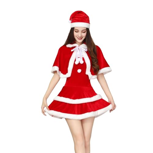 Sorrowso 3-teiliges Mrs. Santa Clauses Kostüm Für Damen Weihnachtsanzug Inklusive Samtkorsetts Kleid Schnürschal Umhang Santa Clauses Sweeties Kostüm von Sorrowso