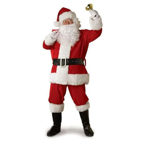 Sorrowso 9-teiliges Weihnachtsmann Kostüm Weihnachten Deluxe Weihnachtsmann Anzug Verkleidung Weihnachtsmann Gefälschter Bart Gürtel Schuhe Überzüge Für Erwachsene Männer Weihnachtsmann Anzug von Sorrowso