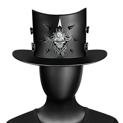Sorrowso Gothic Knight Zylinder Hut Steampunk Hut Punk Magier Hut mit Totenkopf Erwachsene Unisex Kostüm Kappe Halloween Zubehör Kostüm Hut für Erwachsene Damen Herren von Sorrowso