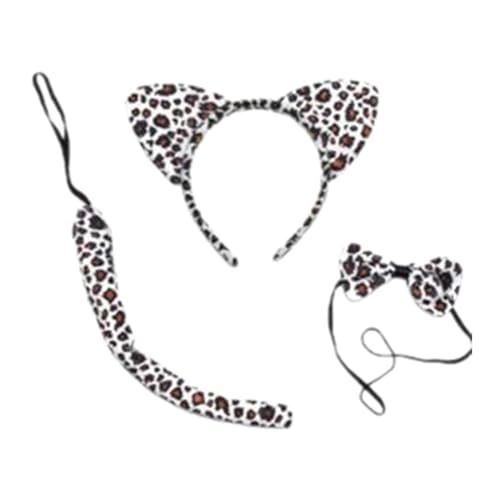 Sorrowso Hund Kuh Leopard Kostüm Set Ohren Schwanz Krawatte Kostüm Kit Zubehör Für Halloween Cosplay Kostüm von Sorrowso