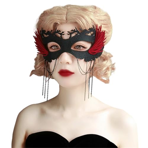 Sorrowso Karneval Halloween Party Hübsche Maskerade Mit Kette Halbes Gesicht Abend Abschlussball Für Frauen Damen Halloween Party Halbes Gesicht Karneval von Sorrowso