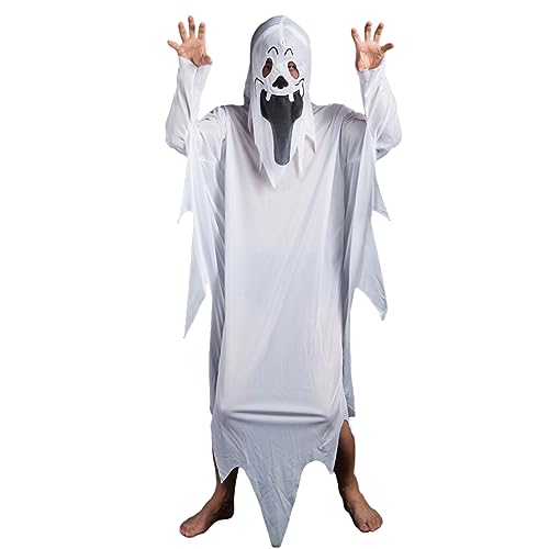 Sorrowso Unisex Weißer Hexenumhang Für Erwachsene In Voller Länge Gruselige Robe Umhang Halloween Anziehpartys Dekoration Weißer Umhang Halloween Kostüme Für Erwachsene von Sorrowso