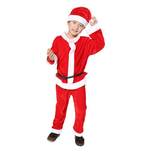 Sorrowso Weihnachtsmann Anzug Für Kinder Jungen Und Mädchen Weihnachtsmütze Kleid/Oberteil + Hose Deluxe Weihnachtsmann Kostüm Weihnachtsfeier Cosplay Requisiten Weihnachtskostüm Für Mädchen von Sorrowso