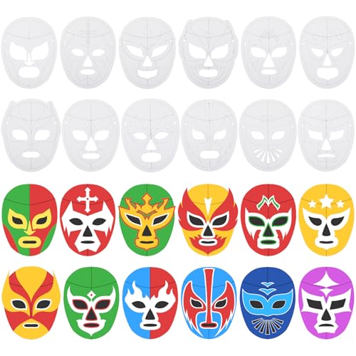 Sosation Luchador Wresting-Masken zum Ausmalen, blanko, Papier, mexikanische Lucha-Libre-Masken mit Seilen, Graffiti, Handwerk für mexikanische, traditionelle Fiesta-Geburtstagspartys, 72 Stück Sosation Luchador Wresting-Masken zum Ausmalen, blanko, Papier, mexikanische Lucha-Libre-Masken mit Seilen, Graffiti, Handwerk für mexikanische, traditionelle Fiesta-Geburtstagspartys, 72 Stück von Sosation