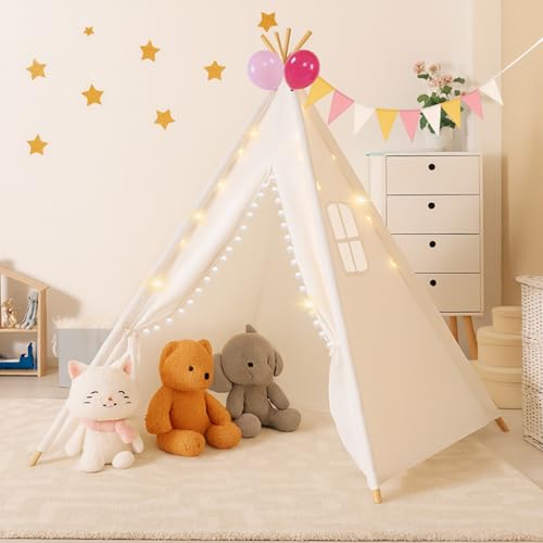 Tipi Zelt für Kinder, Kinderzelt Indoor Outdoor, Tippi Spielzelt mit dicker Segeltuch & Ständer aus Massivholz, inkl. Tasche, Lichterkette, 2 Ballons & Wimpel, Graffiti-Kreativzelt, Geheimes Spielhaus Tipi Zelt für Kinder, Kinderzelt Indoor Outdoor, Tippi Spielzelt mit dicker Segeltuch & Ständer aus Massivholz, inkl. Tasche, Lichterkette, 2 Ballons & Wimpel, Graffiti-Kreativzelt, Geheimes Spielhaus von Sosisul
