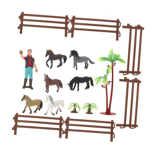 Sosoport 1 Satz Spielset Pferdemodelle Zaun und Bäume Realistisches Farm für Kognitiven und Kreativen Gestaltung von Sosoport