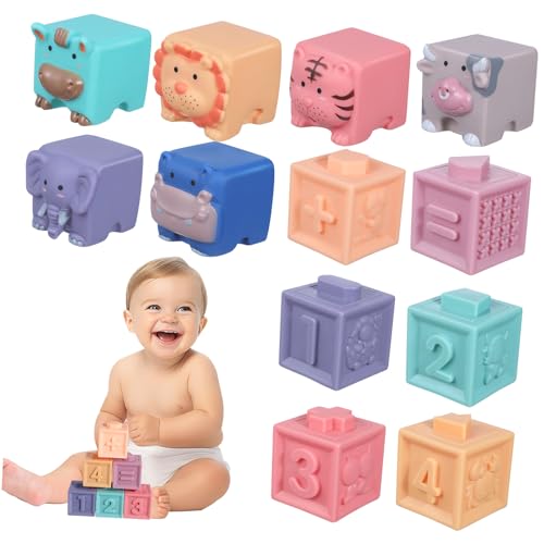 12 Stück Soft Blocks für Kleinkinder Farbenfrohe und Sichere Bauklötze für Tiere für Frühe Bildung von Sosoport