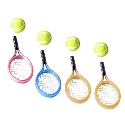 1Satz Mini Tennisschläger mit Bällen Puppenhaus Zubehör aus Dekorative Tennis Dekoration Vielseitig Einsetzbar für Kreative Spielwelten von Sosoport