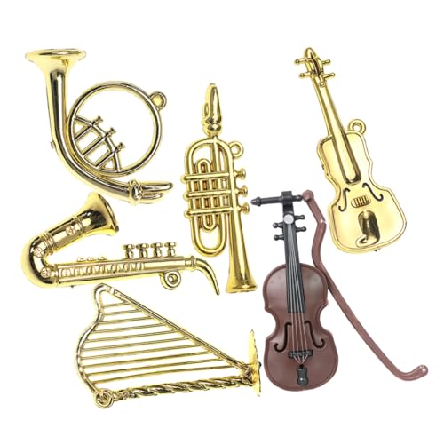 6 Stück Musikinstrumente Teilig für Puppenhaus Realistische Deko Modelle für Mini Musikzimmer Klassische Instrumente Wie Saxophon Trompete und Gitarre von Sosoport