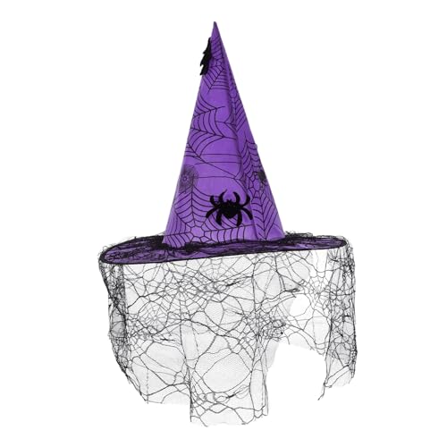 Halloween Party Hexenhut mit Spinnenmuster und Spitze Wiederverwendbare Kostümdekoration für Damen und Halloweenfeiern und Cosplay von Sosoport