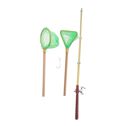 Sosoport 1 Satz Angelrute mit Netz Puppenhaus Zubehör Dekorative Mini Angelrute und Fischernetz für Kreative Szenen und Lebendige Kinderfantasie von Sosoport