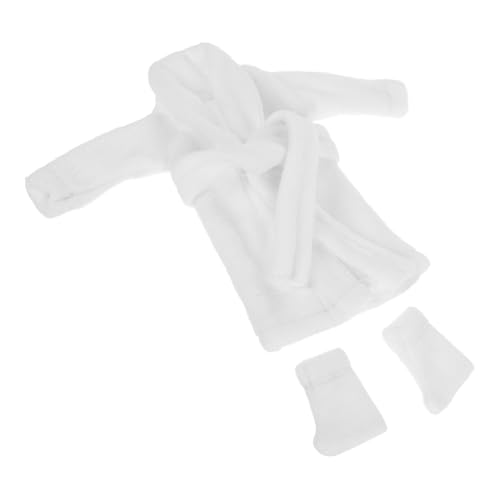 Sosoport 1 Satz Bademäntel Socken gesetzt Mini-Puppen-Morgenmantel Mini-Puppen-Bademantel-Accessoire Minipuppen-Bademantel-Outfit Mini-Bademantel für Puppenkleidung Puppenzubehör Stoff Weiß von Sosoport