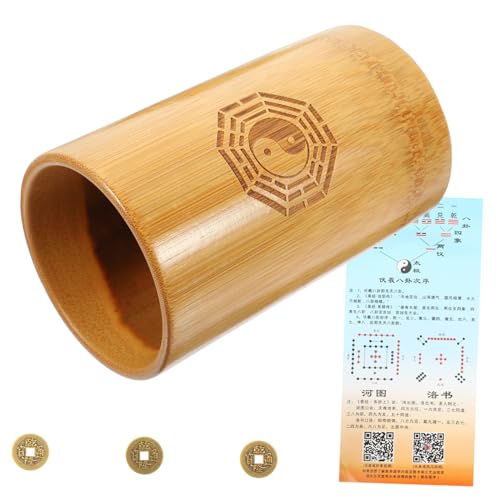 Sosoport 1 Satz Buddhistische Wahrsage mit Kupfermünzen und Bambusbehälter Interaktives Divinationsspiel für Freunde Vintage Design und Langlebig für Gesellige Abende von Sosoport