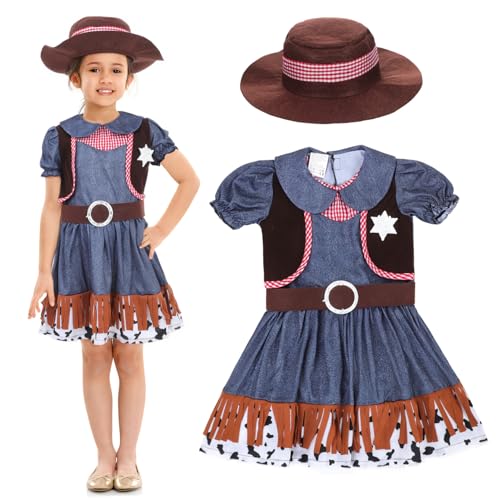 Sosoport 1 Satz Cowgirl Kostüm für Western Outfit mit Hut Gürtel für Halloween Geburtstagsfeiern Rollenspiele Bequemes Atmungsaktives Design für Kreative Anlässe von Sosoport