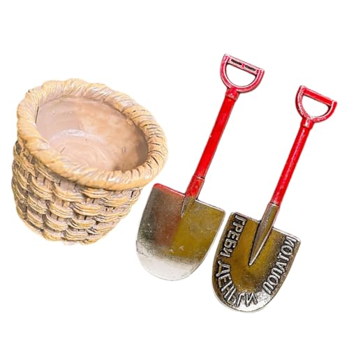 Sosoport 1 Satz Mini-Schaufel Winzig Gefälscht Feengartenzubehör Wohnkultur Schaufeln Zum Graben Gartengreifer Gnom Miniatur Werkzeug Mini-Sachen Klein Mini-Dinge Korb Harz von Sosoport