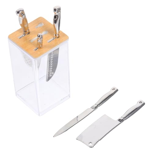 Sosoport 1 Satz Puppenhaus Transparentes Messer Küchenutensilien Küchenmesser Küchengeräte Mini-hausküchenschneider Mini-küchenrequisite Miniatur-Dinge Orange Holz von Sosoport
