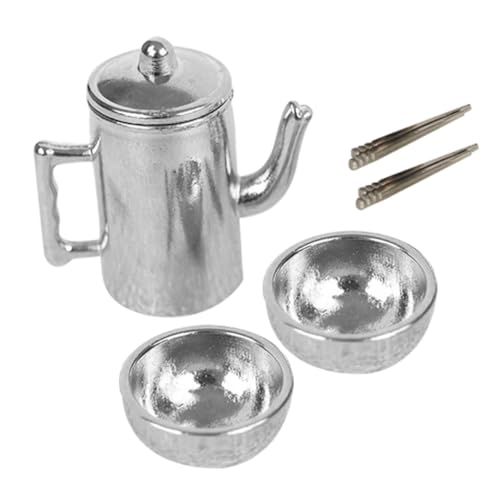 Sosoport 1 Satz Puppenhaus Weinglas Mini-essstäbchen Mini-wasserkocher Mini-küchenzubehör Mini- -geschirrzubehör Puppenhaus-küchen-Requisite Puppenhausverzierung Silver Metall von Sosoport