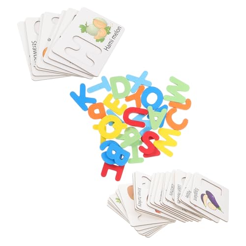 Sosoport 1 Satz Spielzeugbildkarten Passende Holzbuchstaben ABC-Flash-Karten Alphabetkarten ABC-Holzpuzzle Buchstabenerkennungsrätsel Briefblitzkarten hölzern von Sosoport