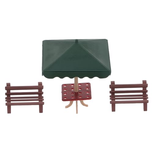 Sosoport 1 Set Realistische Parkbank Puppenhaus Möbel Stuhl Modell Miniatur Garten Kunststoff Regenschirm Modell Mini Bank Dekoration von Sosoport