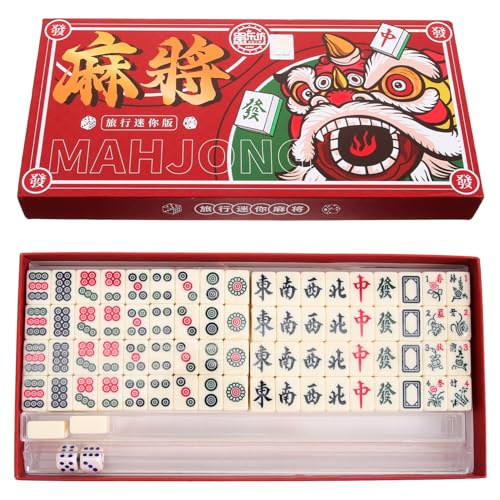 Sosoport 1 Satz Tragbares Mini-Mahjong Chinesisches Mahjong-Set Reise Tischspiel Mahjong Spielzeuge Chinesisches Mahjong-Spielzeug Mahjong-Requisiten Kleiner Mahjong einstellen Geschenk PVC von Sosoport