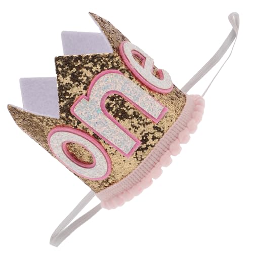 Sosoport 1 Stück Kronen Stirnband kindermütze kappe partyhütchen geburtstagsgeschenk glitzer Hüte für Babymädchen erster Geburtstagshut Geburtstagskappe Stoff Rosa von Sosoport