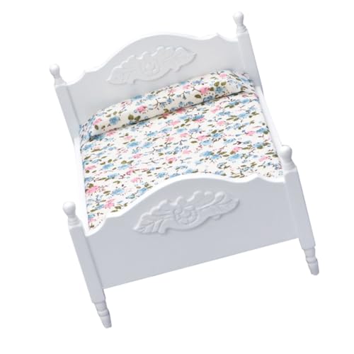 Sosoport 1 Stück Mini-doppelbett Puppenhaus-metallbett Mini-hausversorgung Kleines Hauszubehör Mini House Accessory Miniaturmöbel Miniaturhauszubehör Mini-hausbett Weiß Hölzern von Sosoport