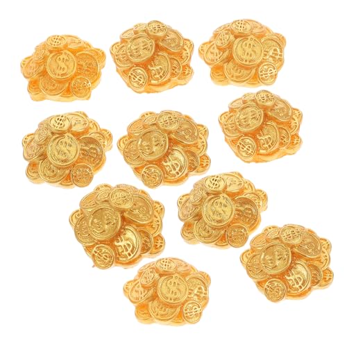 Sosoport 10 Stück Goldmünzstapel -Ornamente Deko Piratenschatz Miniaturspielzeug Puppenhaus Mini -Figur Gefälschte Dollarmünzen Brettspiele Münze Partymünzen Harz Golden von Sosoport
