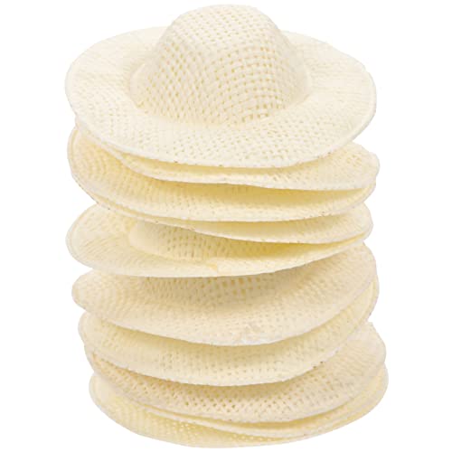 Sosoport 10 Stück Mini-Hut klein winzig Mädchen Strohhut Mini-Strohhüte zum Basteln Gewebte puppenkleidung Puppen Kleidung DIY Zubehör miniaturhaus Puppen-Minihüte Miniaturhüte Stoff Beige von Sosoport