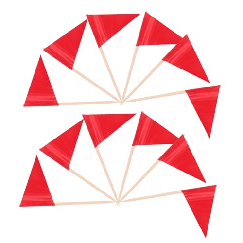 Sosoport 100 Stück Rote Zahnstocher Flaggen Dreieckig Robust Mini Food Flags für Cupcake Toppers Obst Dekoration Party Zubehör Lebensmittelecht Sicher von Sosoport