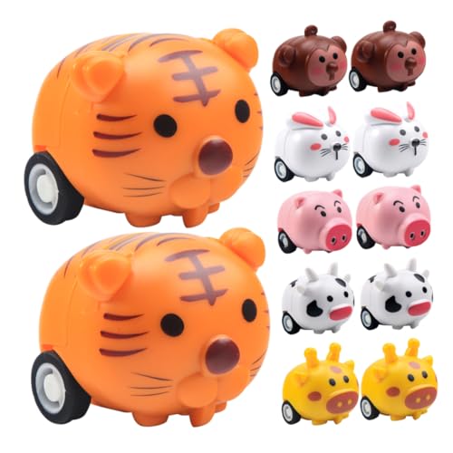 Sosoport 12 Stück Tier Zugautos Kleine Spielzeugautos Für Niedliches Cartoon Fahrzeugspielzeug Für Partygeschenke Vorschulkinder Kleinkinder Jungen Und Mädchen von Sosoport
