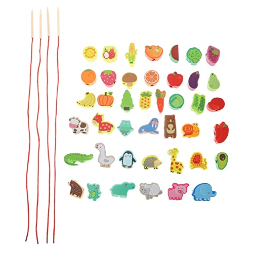 Sosoport 1Satz Holzperlen Für Schnur Threading Beads Mit Bunten Tier Und Obstmotiven Holzspielzeug Motorischen Fähigkeiten Und Kreativität Für Kleinkinder von Sosoport