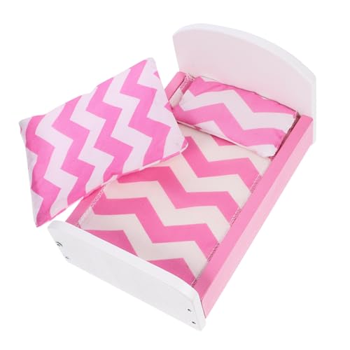 Sosoport 1Satz Holzpuppenhaus Bett mit Teiligem Bettwäsche für Puppen Perfektes Zubehör für Schlafzimmer Szene im Puppenhaus Vielseitig Einsetzbar von Sosoport