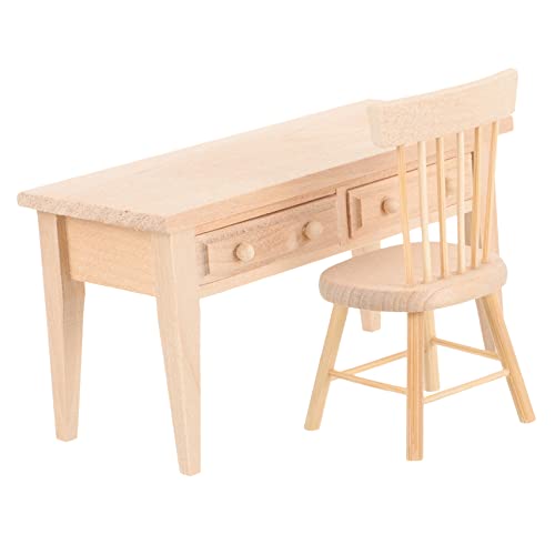 Sosoport 1Satz Puppenschultischstuhl Maßstab Holz Möbel für Puppenhaus Dekorationszubehör für Mini Szenen Vielseitig Einsetzbar für Fotorequisiten und DIY Projekte von Sosoport