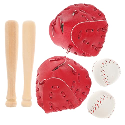Sosoport 2 Sätze Handschuh Für Baseballschläger Miniaturen Zum Basteln Miniatur-spielsets Für Mädchen So Tun, Als Würden Sie Spielset Baseball-Dekorationen Mini Baseball Holz von Sosoport