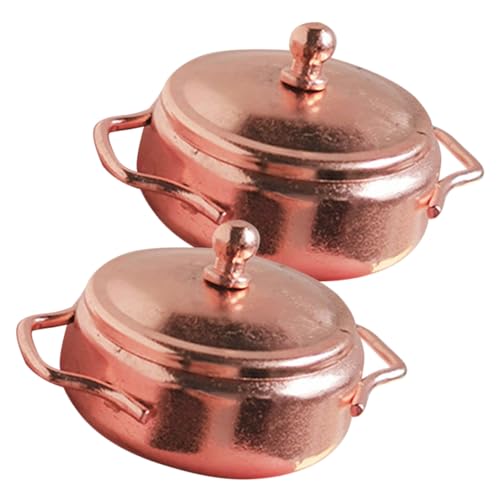 Sosoport 2 Stück Mini- -Miniaturtöpfe Miniküche Zubehör Puppenhaus für kinderspielzeug spielzeuge für Minikocher aus Metall Simulationstöpfe aus Metall Legierung von Sosoport