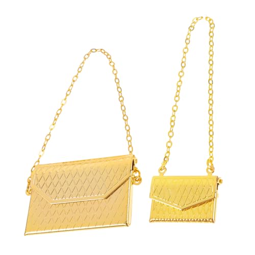 Sosoport 2 Stück Mini-Puppenhaus-Zubehör Szene Miniatur Beutel Stütze klein doll Accessories Puppen Accessoires Mini-Kettentaschenmodell Simulationspuppentasche Legierung Golden von Sosoport