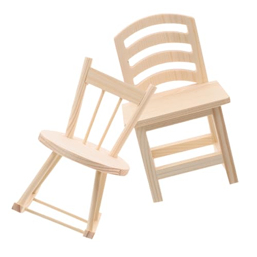 Sosoport 2 Stück Mini-Stuhl Miniatur-Holzstuhl Kleiner Stuhl Kleiner Holzstuhl für Puppe Miniatur-Schaukelstuhl für Figuren Miniatur-Stuhlspielzeug Kiefernholz Beige von Sosoport