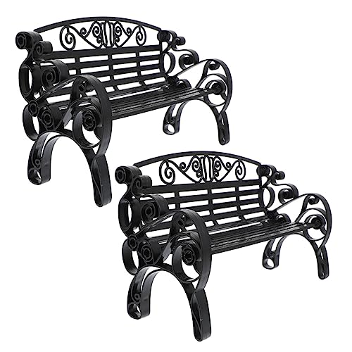Sosoport 2 Stück Mini Stuhl Modell Klein Sitzend Winzige Bänke Garten Puppenhausmöbel Miniatur Parkbank Sitzbank Mini Bank Stuhl Miniatur Hauszubehör Miniatur Bank Schwarzer von Sosoport