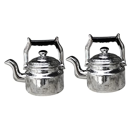 Sosoport 2 Stück Mini Wasserkocher Kessel Puppenhaus-Küche Miniaturartikel Puppenhausartikel Wasserkocher für Minihaus Mini-Topf Mini-Wasserkocher Legierung Silver von Sosoport