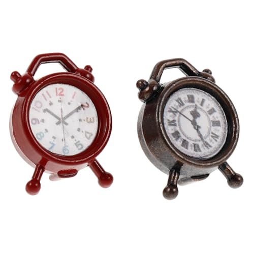 Sosoport 2 Stück Mini-Wecker Wohnzimmer Dekoration mini wecker kleine tischuhr Rollenspiel Puppenhausuhr Miniaturen zum Basteln Mini-Puppenhauszubehör Legierung von Sosoport