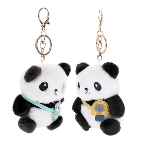 Sosoport 2 Stück Niedlicher Panda Schlüsselanhänger Plüschanhänger mit Blauem und Gelbem Rucksack Weiche Kuscheltiere als Dekorativer Schlüsselring für Rucksack Tasche und von Sosoport