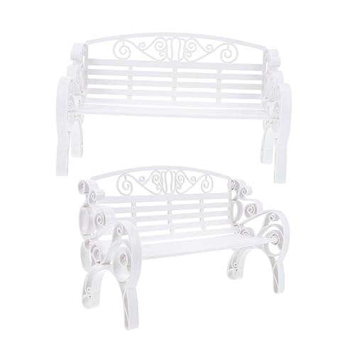Sosoport 2 Stück Parkstuhl Modell Mini Bank Puppenhaus Miniaturen Bänke Puppenhaus Parkbank Puppenhaus Parkbank Miniatur Bank Ornament Bänke Stühle Modelle Weißer Kunststoff von Sosoport