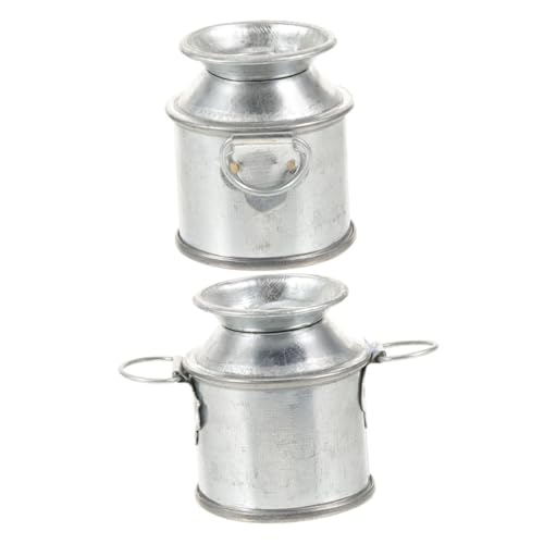 Sosoport 2 Stück Puppenhaus Blecheimer Mini Winzig Wohnkultur Milchkännchen Klein Krug Kleine Vase Eimer-Modell Silver Metall von Sosoport